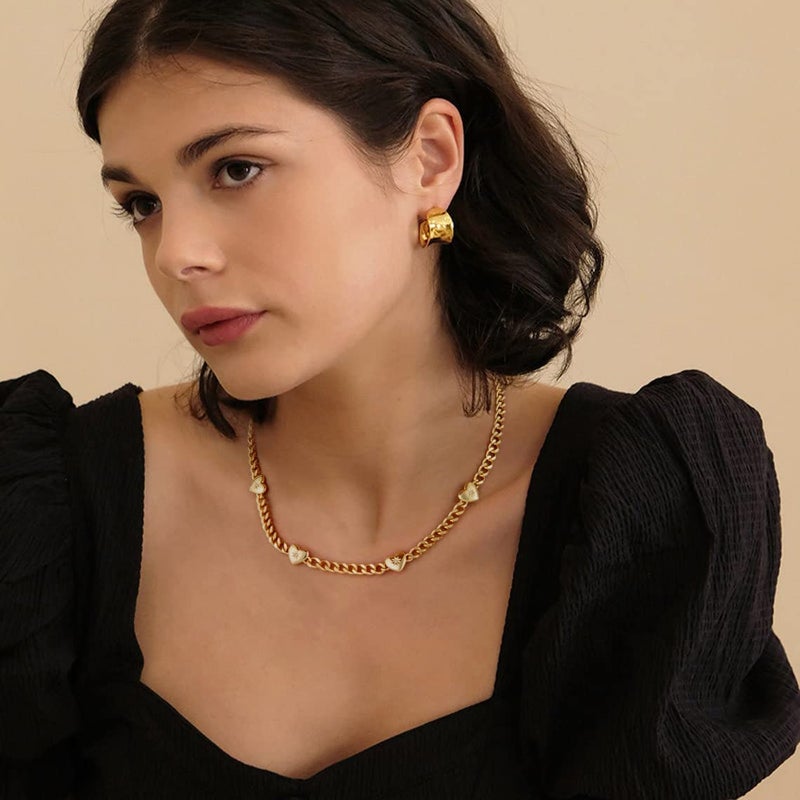 NUZON 18K Gold Plated Multi Hearts Necklace for Women Dainty Cuban Link Chain Choker Charm CZ Heart Station Dangling Necklace Love Friendship Jewelry Adjustable 16'' - Image 2