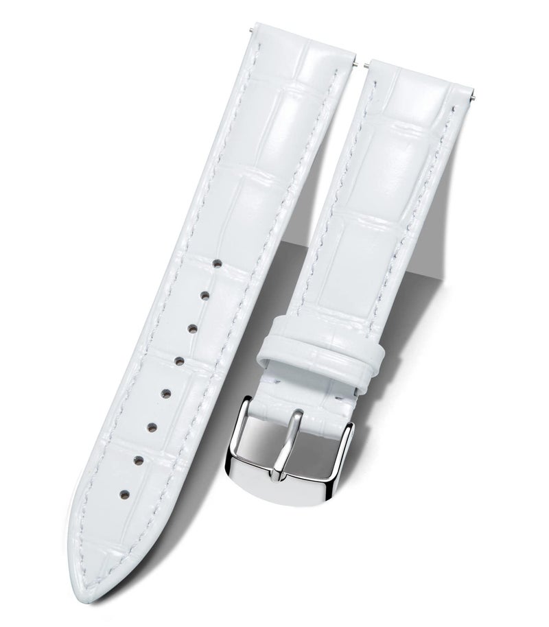 BINLUN Leather Watch Band Genuine Calfskin Replacement Watch Strap Quick Release Crocodile Pattern 10 Colors 13 Sizes for Men Women（White,12MM） - Image 1