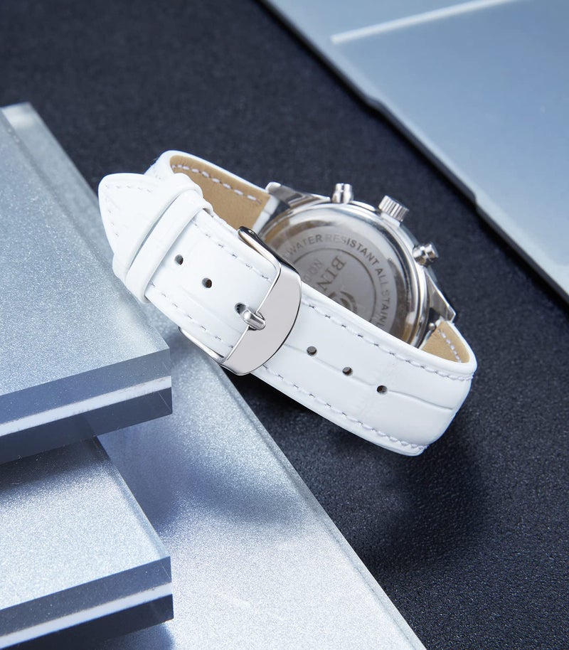BINLUN Leather Watch Band Genuine Calfskin Replacement Watch Strap Quick Release Crocodile Pattern 10 Colors 13 Sizes for Men Women（White,12MM） - Image 4