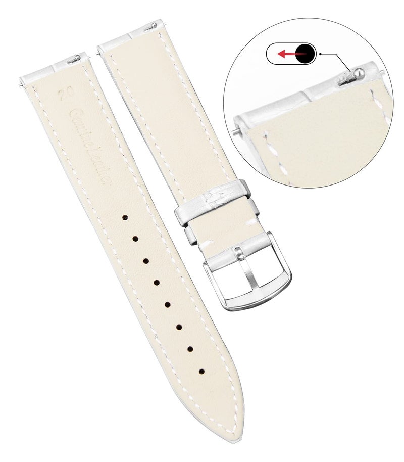 BINLUN Leather Watch Band Genuine Calfskin Replacement Watch Strap Quick Release Crocodile Pattern 10 Colors 13 Sizes for Men Women（White,12MM） - Image 3