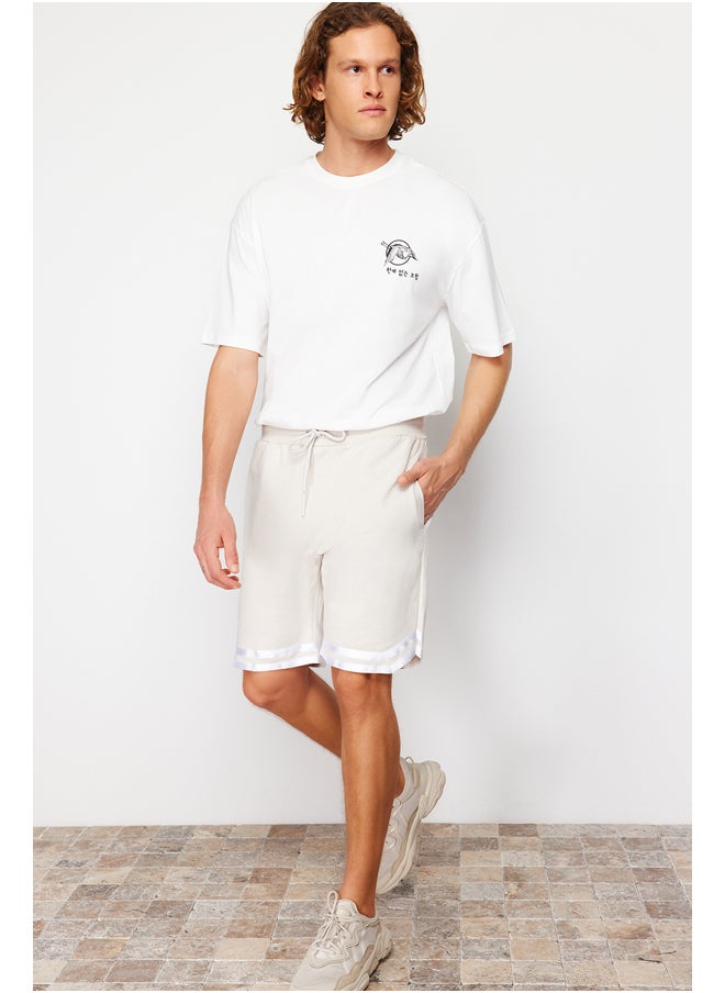 trendyol Stone Regular Cut Elastic Waisted Wide Leg Striped Shorts TMNSS24SR00030  - Image 3