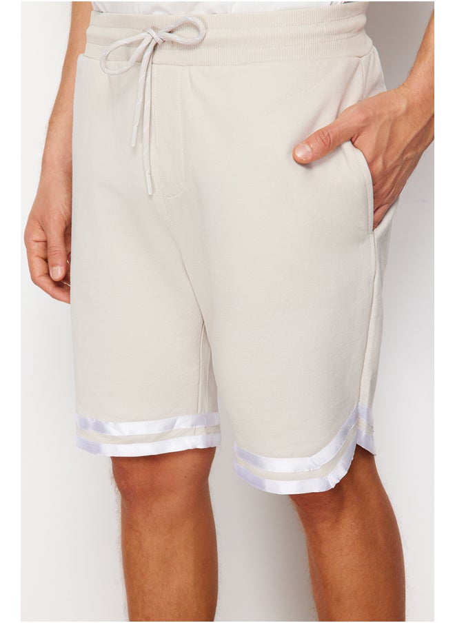 trendyol Stone Regular Cut Elastic Waisted Wide Leg Striped Shorts TMNSS24SR00030  - Image 4