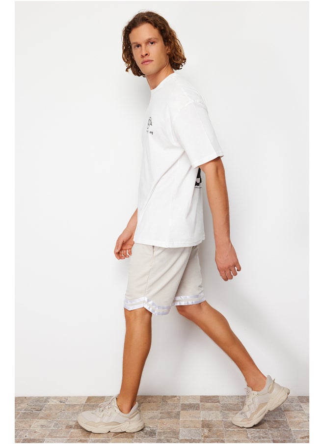 trendyol Stone Regular Cut Elastic Waisted Wide Leg Striped Shorts TMNSS24SR00030  - Image 2