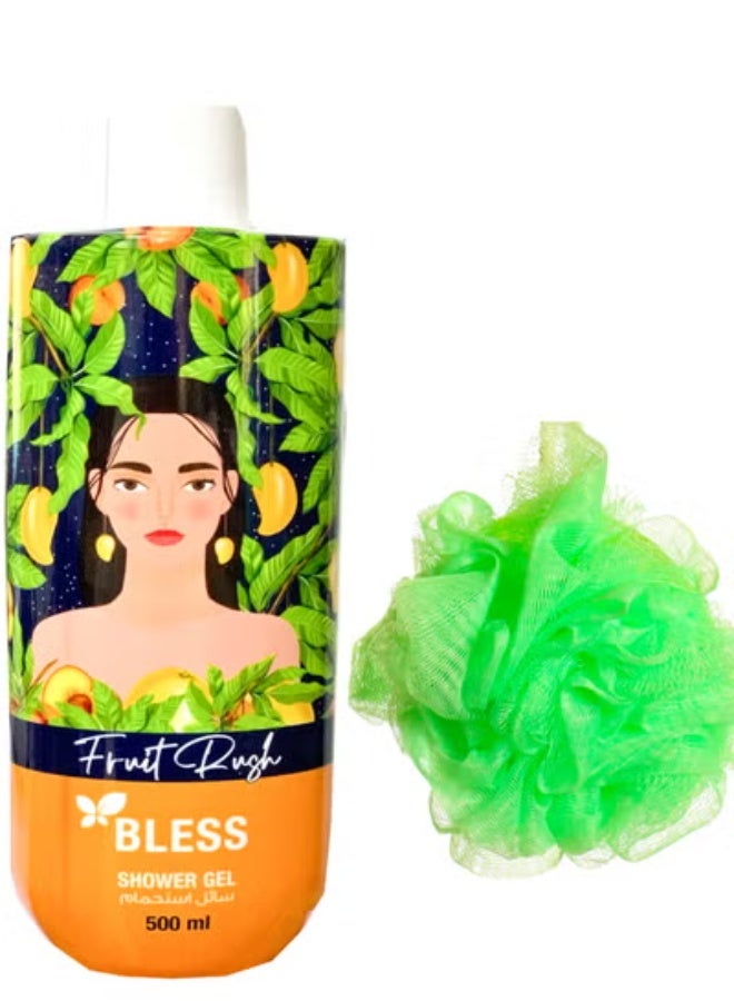 بليس جل استحمام برائحة الفواكه ٥٠٠ مل + لوفا متعدد الألوان