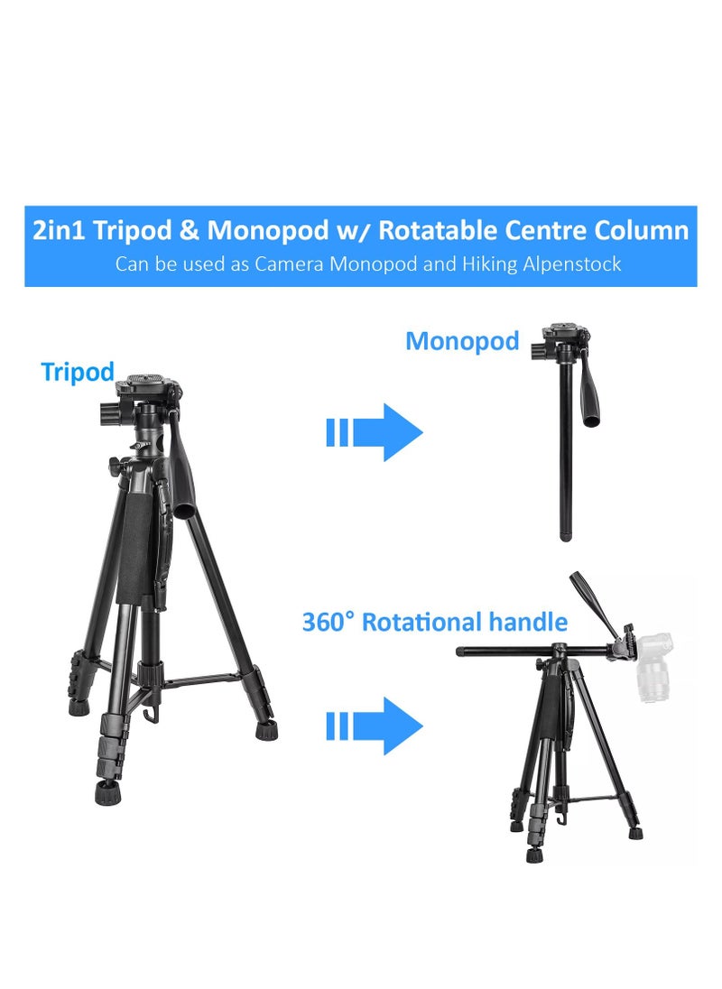 Coopic - COOPIC T900 Video Camera Tripod, Aluminum Alloy Travel Portable 2 in 1 Monopod Tripod with Rotatable Center Column and Carrying Bag Maximum Height 178CM Maximum Load up to 5KG - Image 1