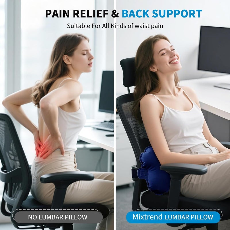 Mixtrend Travel Lumbar Pillow Inflatable Lumbar Support Pillow with Memory Foam, Back Support Pillow for Airplane Long Flight, Essential Travel Support Pillow for Women Men Kids（Navy Blue） - Image 3