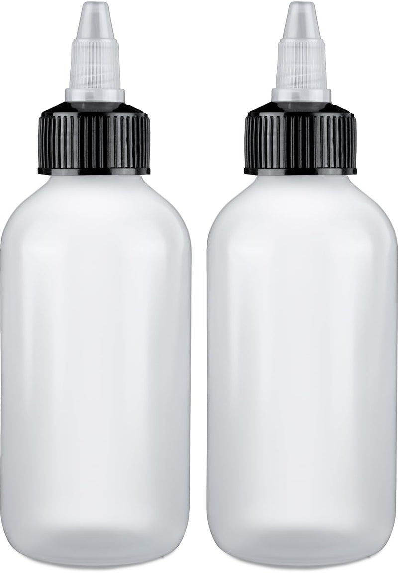 BRIGHTFROM Twist Top Applicator Bottles Squeeze 4 OZ Empty Plastic Bottles Refillable Black OpenClose Nozzle  Multi Purpose Pack of 2