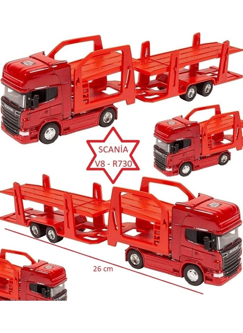 Toysturka Welly Scania V8 R730 1:64 Scale Metal Head Two-Storey Vehicle Carrier Truck  - Image 1