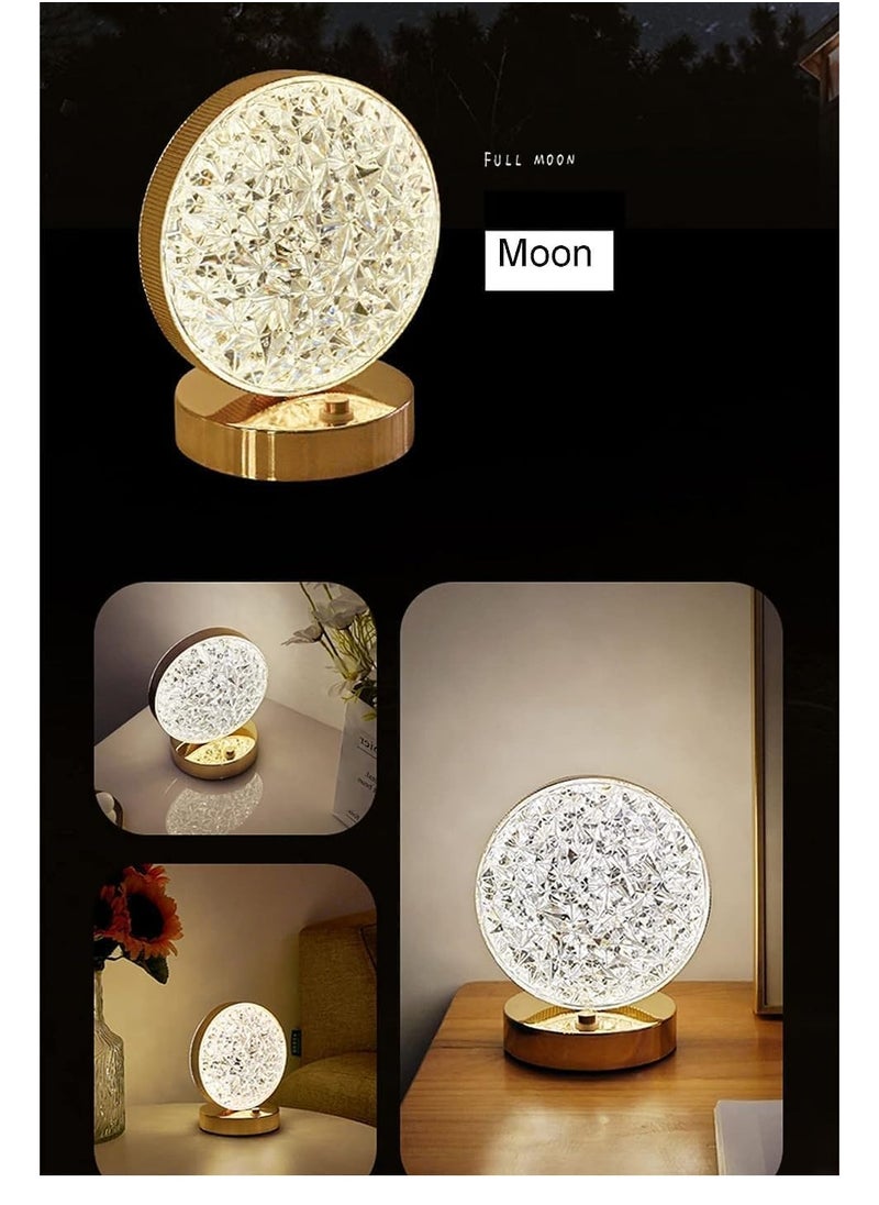 نصف القمر  - مصباح طاولة كريستال LED على شكل قمر ، مصباح ليلي LED بمستشعر لمس و3 اوضاع الوان قابلة للتعديل مع كيبل USB، اضاءة داخلية للمنزل والمكتب وغرفة النوم والمعيشة - Image 1