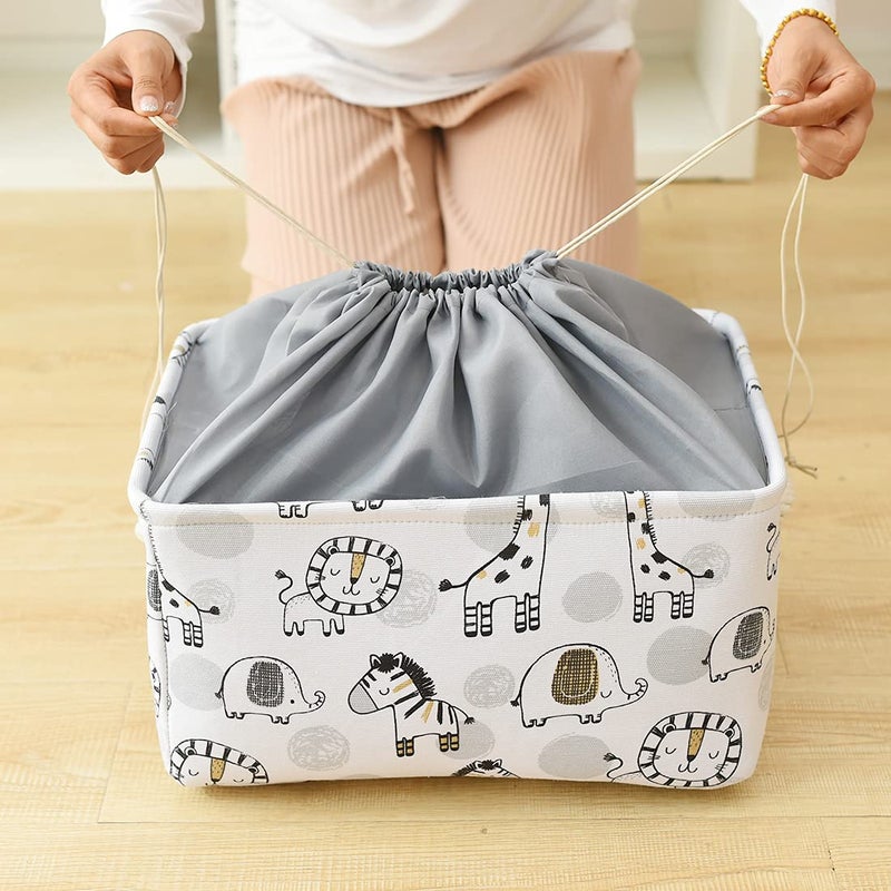 INough Toy Baskets Toys Organizer Kids Storage Basket, Baby Room Decor Giraffe Laundry Baskets with Drawstring Mothers Day Gifts Basket for Kid's Room (Giraffe, Large) - Image 4