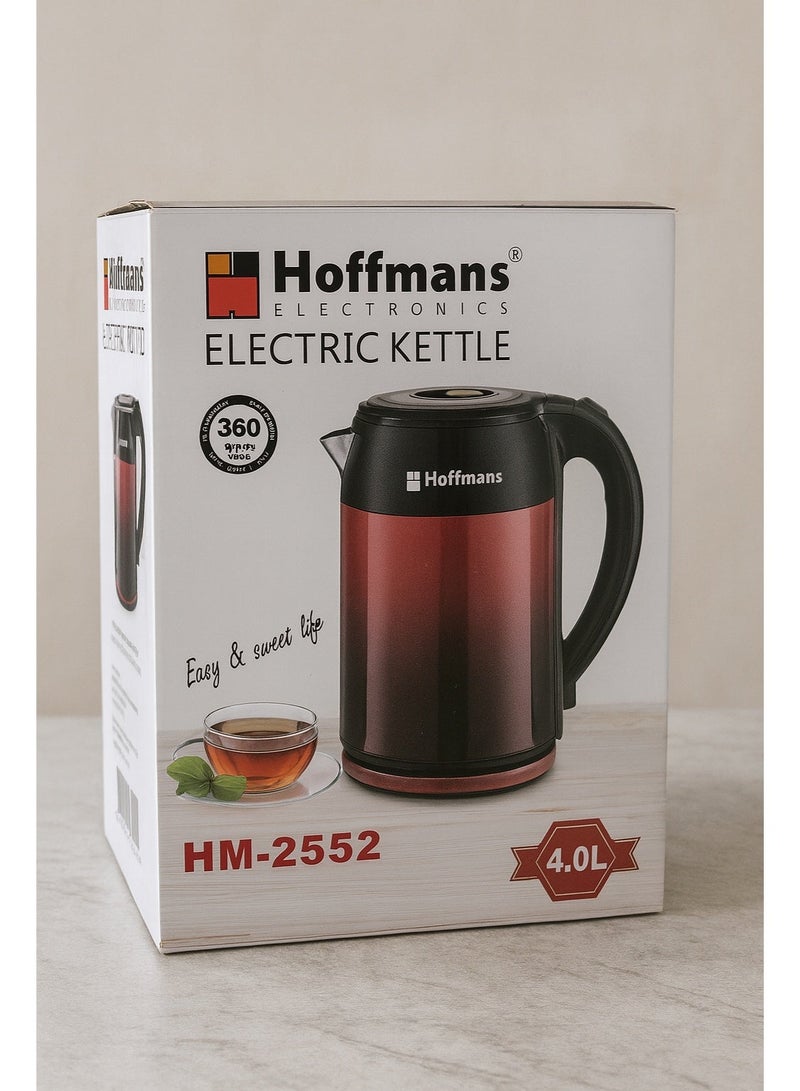 Hoffmans Electronics Electric Kettle 4L – BPA-Free Interior, 360° Swivel Base, High-Quality Plastic – Model HM-2552 Red/Black - Image 4