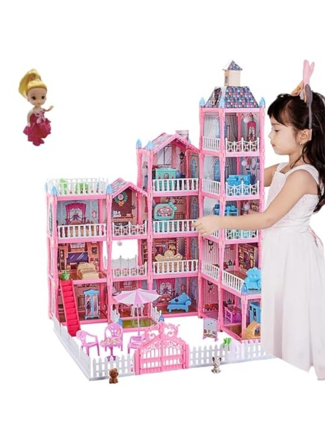Doll House,Dream House for Girls Pretend Toys-five Story sixteen Rooms Dollhouse,Toddler Playhouse DIY Building Kids Gift for for Girls aged three to ten(B) - Image 1