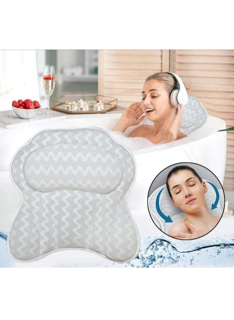 Bath Pillow Relaxing Bath Pillows for Back Support Relaxing Headrest Bath Pillow Portable Washable Bathtub Accessories with 4D Air Mesh Thick Soft Bath Pillow White  - Image 3