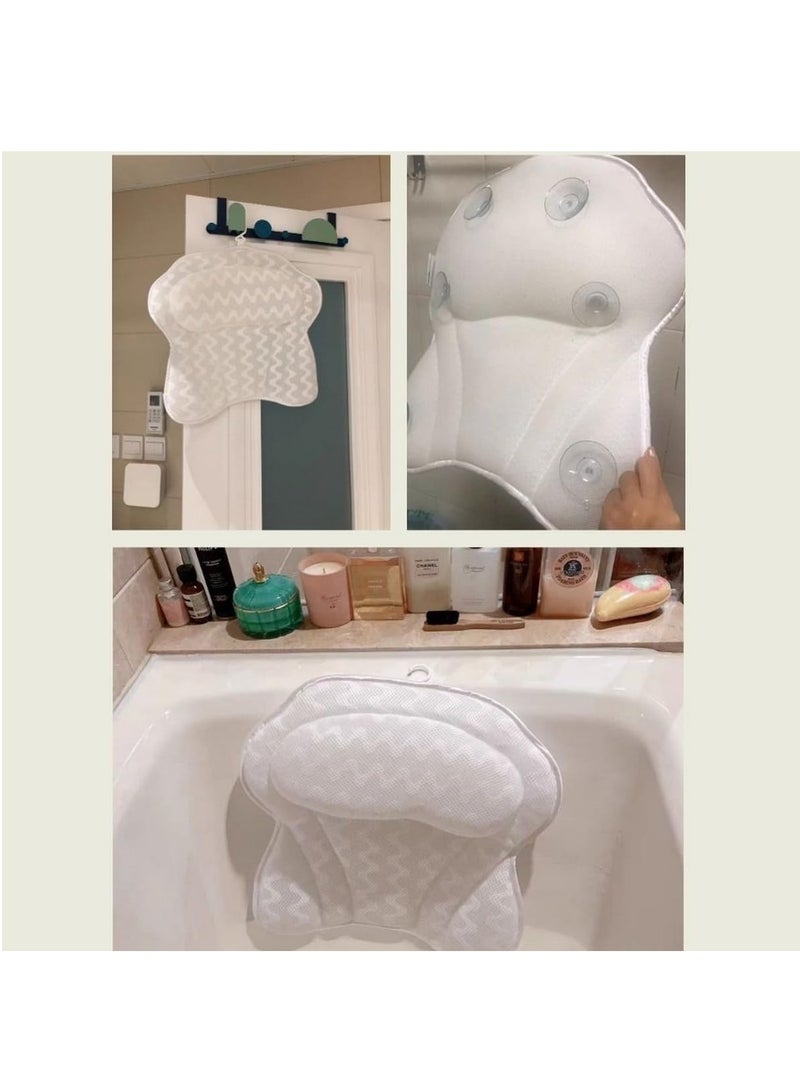Bath Pillow Relaxing Bath Pillows for Back Support Relaxing Headrest Bath Pillow Portable Washable Bathtub Accessories with 4D Air Mesh Thick Soft Bath Pillow White  - Image 4
