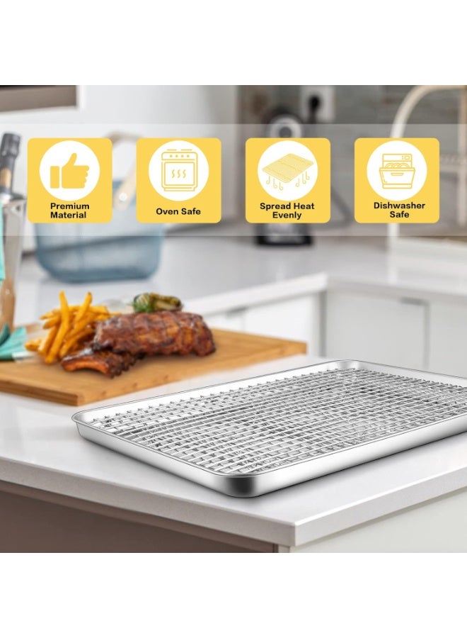 16 بوصة الخبز وعاء مع رف مجموعة، الفولاذ المقاوم للصدأ ورقة الفرن وعاء علبة مع رف التبريد، للكوكيز، لحم الخبز، اللحوم، غير سامة وثقيلة، خالية من الصدأ وغسالة الصحون آمنة - 1 وعاء و1 رف - Image 3