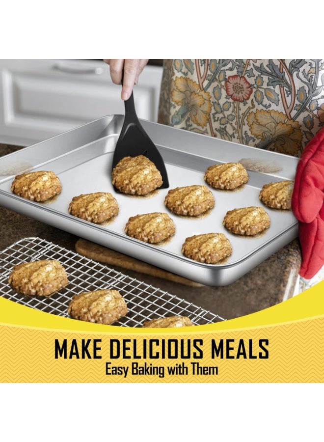 16 بوصة الخبز وعاء مع رف مجموعة، الفولاذ المقاوم للصدأ ورقة الفرن وعاء علبة مع رف التبريد، للكوكيز، لحم الخبز، اللحوم، غير سامة وثقيلة، خالية من الصدأ وغسالة الصحون آمنة - 1 وعاء و1 رف - Image 4