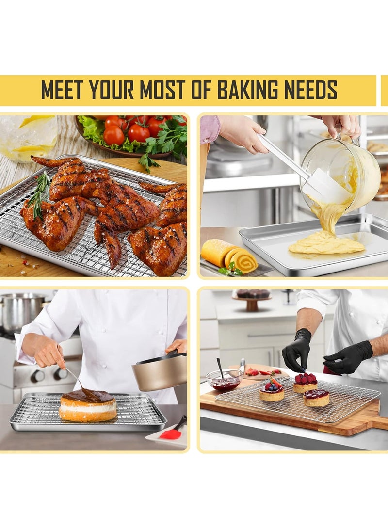 16 بوصة الخبز وعاء مع رف مجموعة، الفولاذ المقاوم للصدأ ورقة الفرن وعاء علبة مع رف التبريد، للكوكيز، لحم الخبز، اللحوم، غير سامة وثقيلة، خالية من الصدأ وغسالة الصحون آمنة - 1 وعاء و1 رف - Image 5