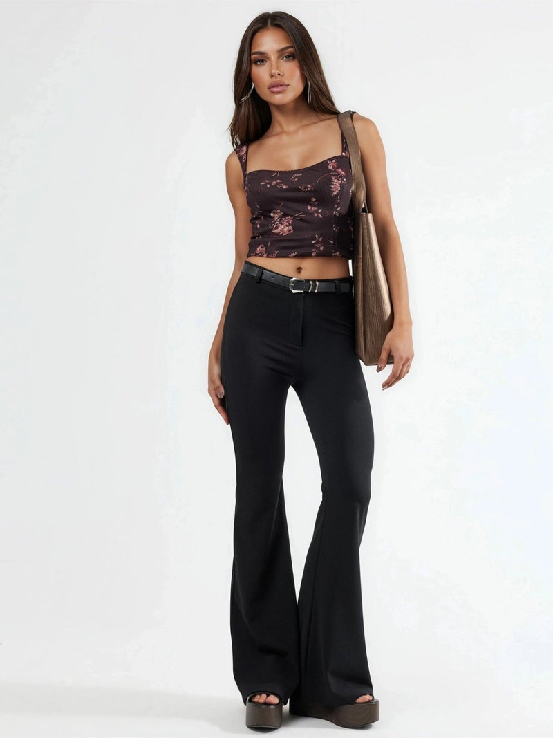 Qustyle QU STYLE Belted High Waist Flare Leg Pants - Image 4