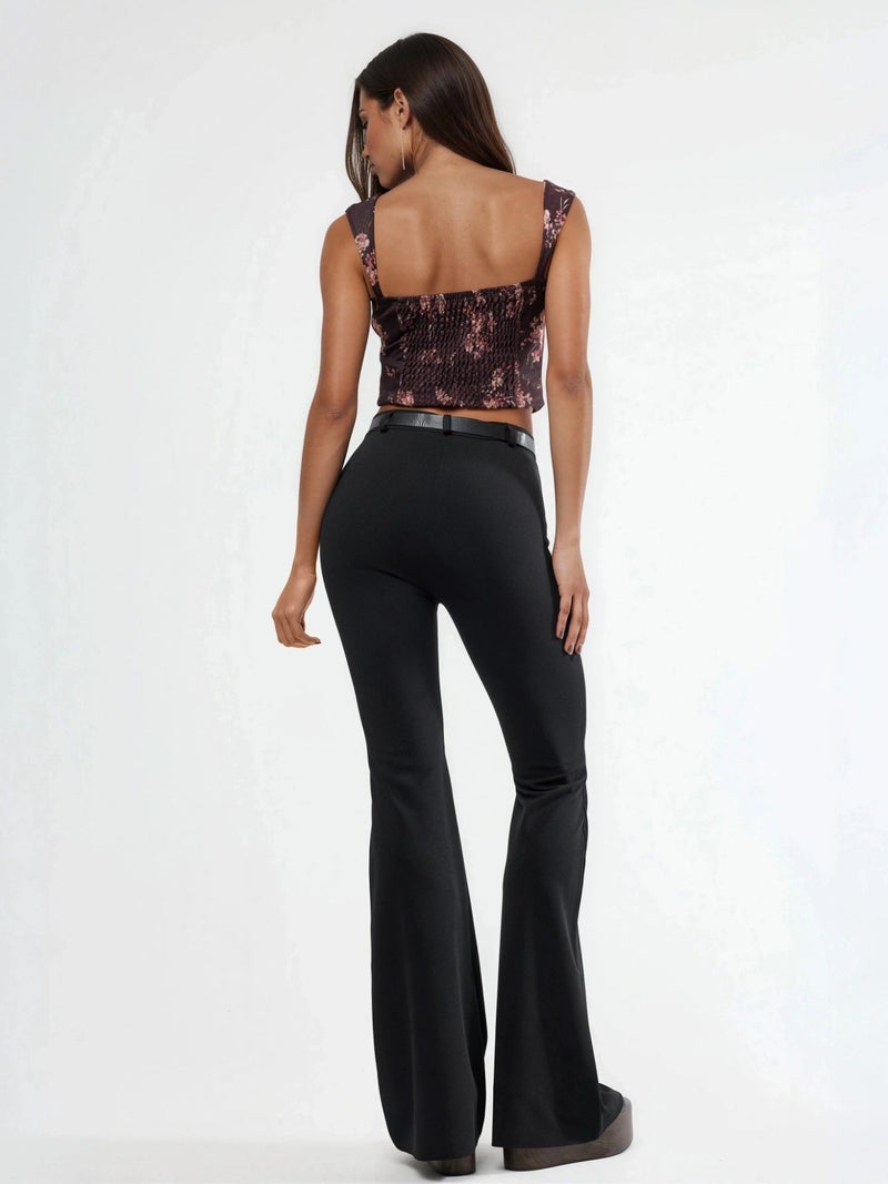 Qustyle QU STYLE Belted High Waist Flare Leg Pants - Image 2