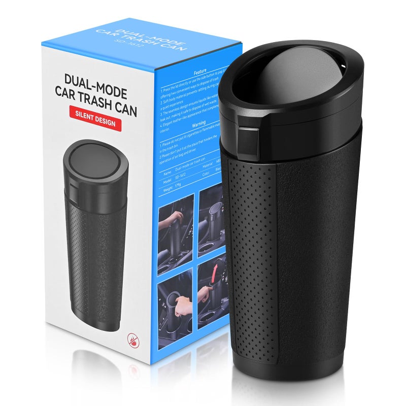 Hiitytin Car Trash Can Bin with Lid Mini Leakproof Garbage Can for Vehicle Cup Holder Trash Can Small Trash Bin for Cars Home Bedroom Office Black 01 - Image 3