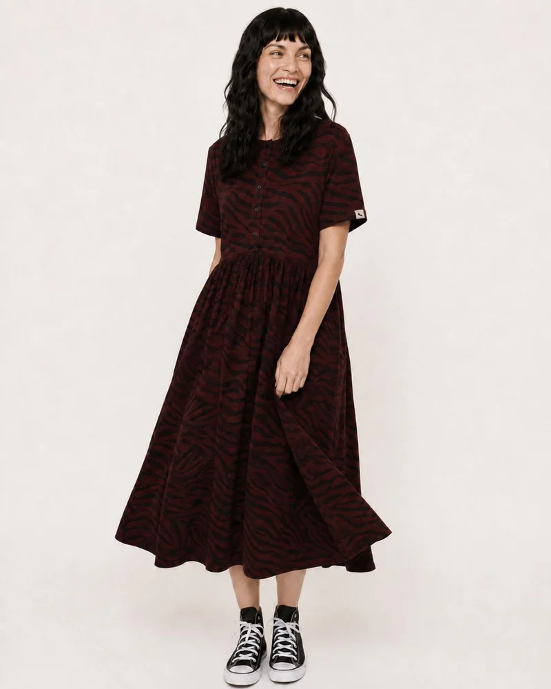 Turtledove London Matilda Burgundy Tiger Print Midi Dress