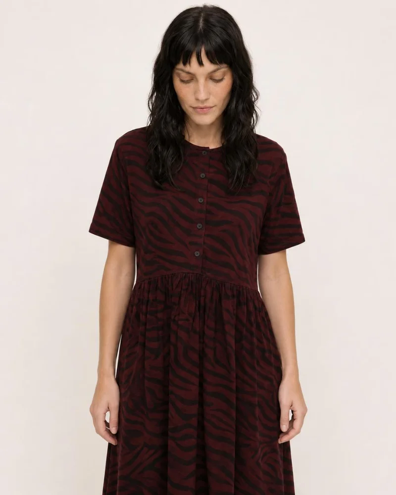Turtledove London Matilda Burgundy Tiger Print Midi Dress
