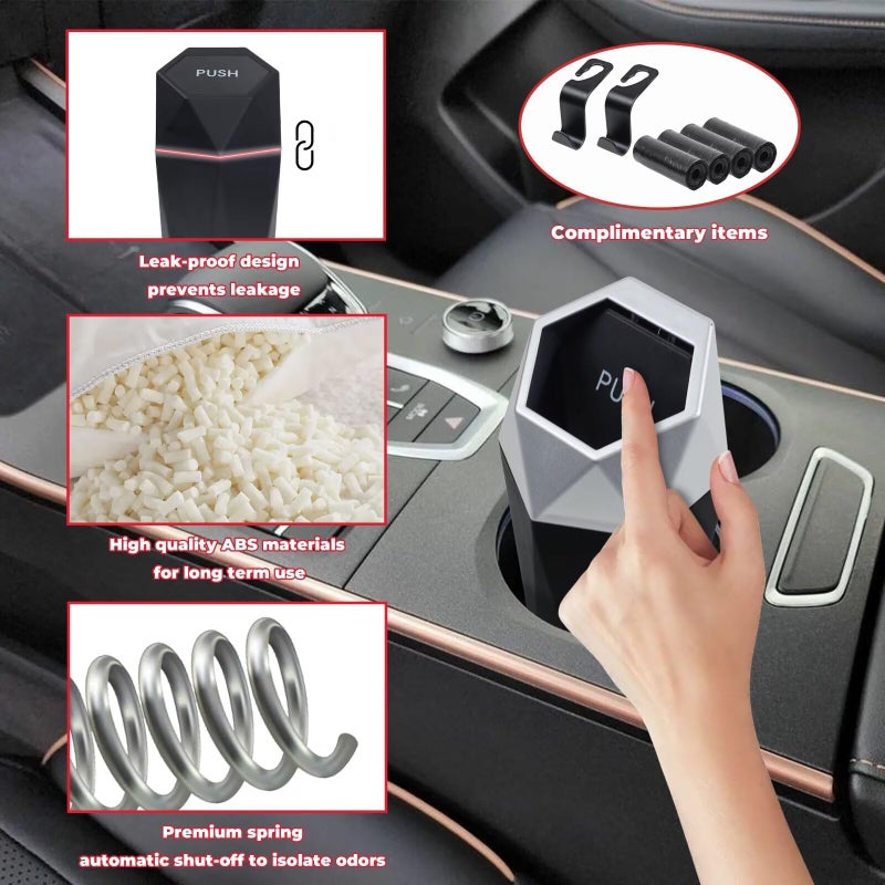 BFXM Car Trash Can with Lid, Garbage Bin for Women, Cute Interior Accessories for Seat Cup Holder, Organization Car Must Haves Essentials Mini Trash Can with Garbage Bag - Image 4