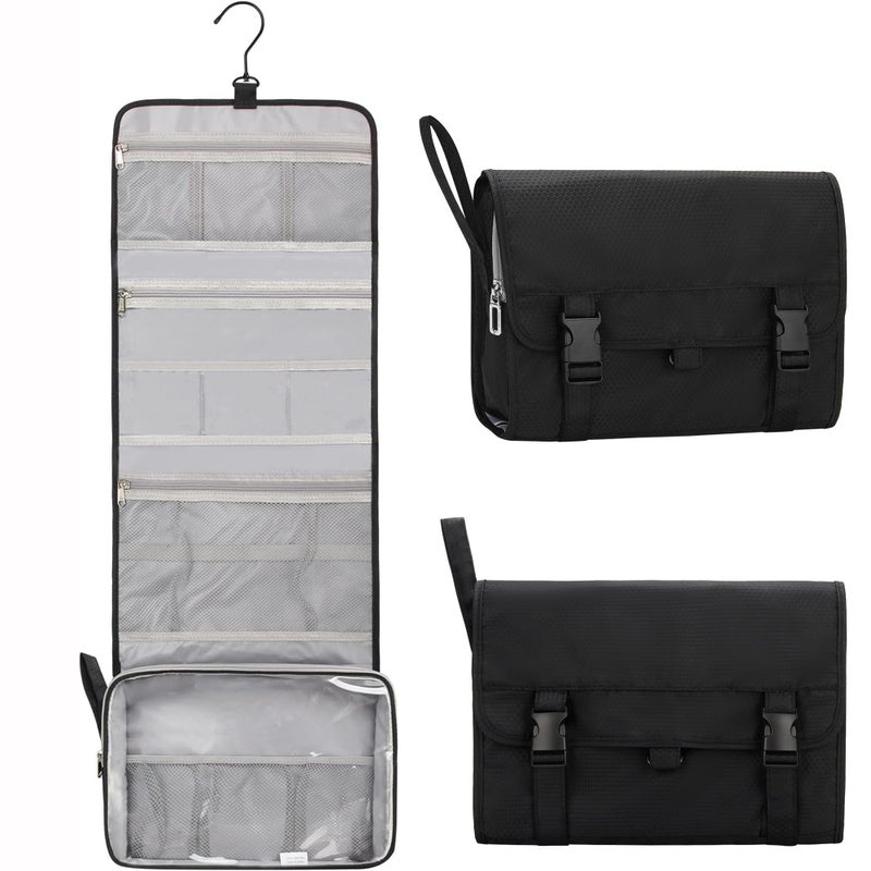 Relavel Travel Toiletry Bag for Men, Hanging Toiletry Bag for Women Makeup Cosmetic Storage Organizer Large Capacity Travel Kit Shaving Bag for Full Sized Container Black - Image 1