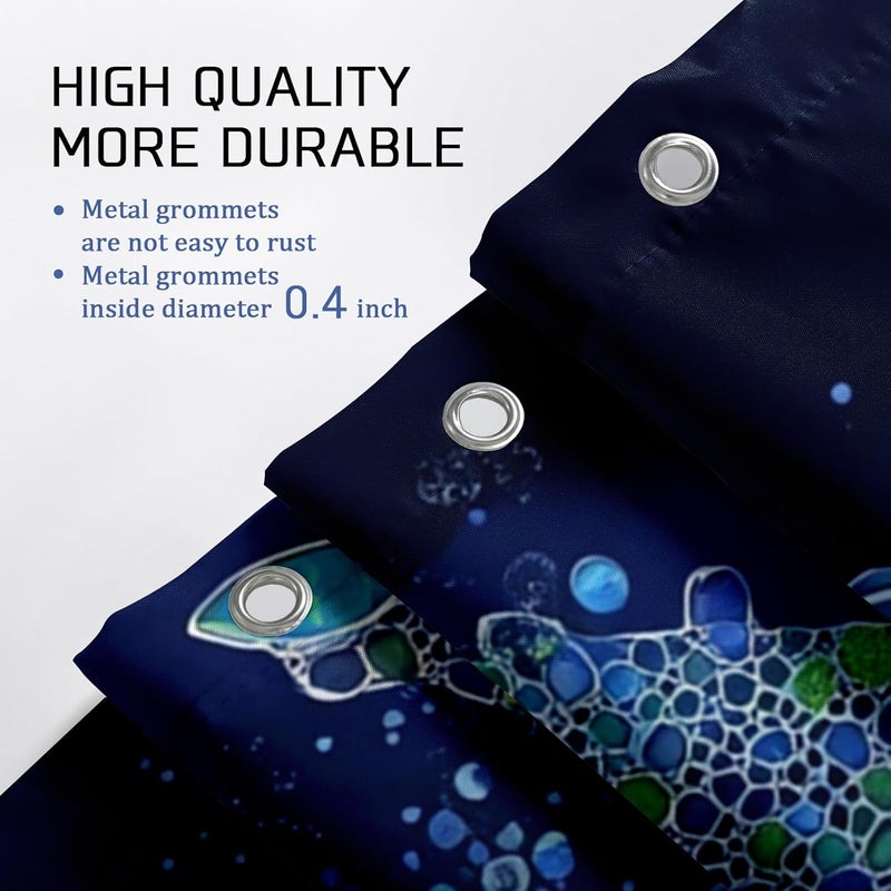 Sea Turtle Shower Curtain, Colorful Ocean Blue Green Bath Curtain for Bathroom Decor, Summer Beach Modern Artistic Waterproof Fabric Shower Curtain Set with Hooks 72x72 Inch - Image 4