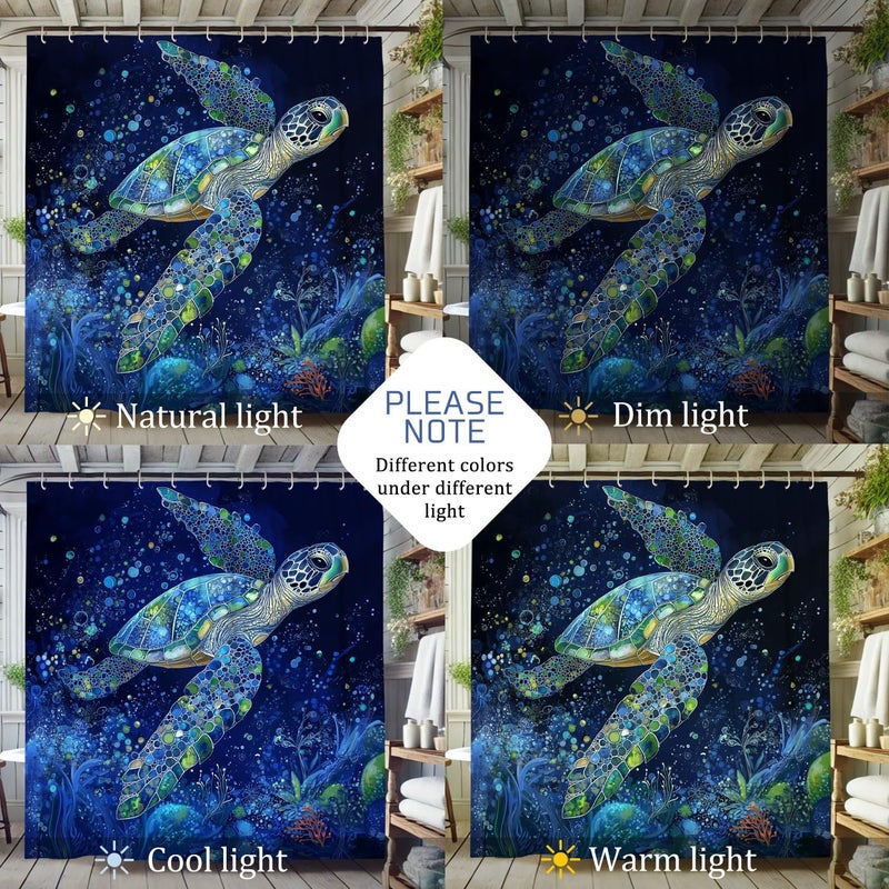 Sea Turtle Shower Curtain, Colorful Ocean Blue Green Bath Curtain for Bathroom Decor, Summer Beach Modern Artistic Waterproof Fabric Shower Curtain Set with Hooks 72x72 Inch - Image 5