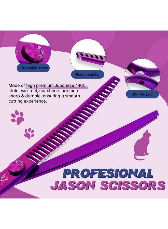 JASON 7" Dog Grooming Scissors - Ergonomic Curved Chunkers Purple Curved Dog Shears 440C Stainless Steel Grooming Shears Professional Pet Shears For Groomer (28-Teeth, Down-curved) - Image 2