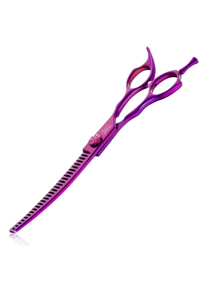 JASON 7" Dog Grooming Scissors - Ergonomic Curved Chunkers Purple Curved Dog Shears 440C Stainless Steel Grooming Shears Professional Pet Shears For Groomer (28-Teeth, Down-curved) - Image 1
