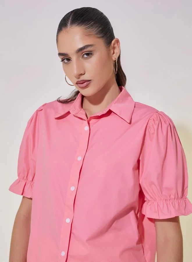 Take Two Solid Puff Sleeve Regular Fit Shirt