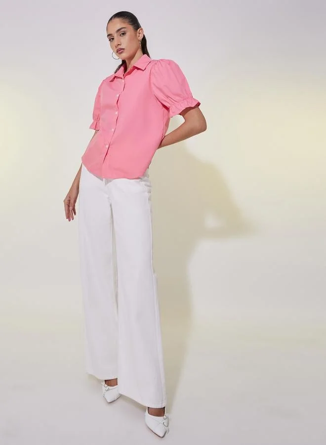 Take Two Solid Puff Sleeve Regular Fit Shirt