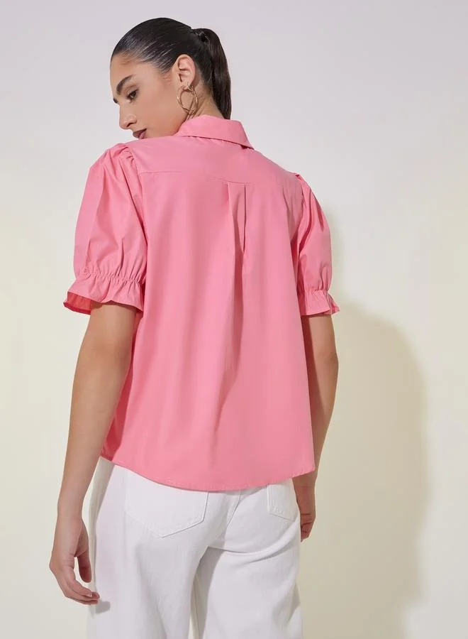 Take Two Solid Puff Sleeve Regular Fit Shirt