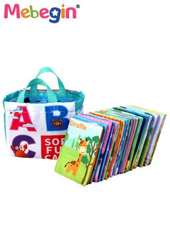 MEBEGIN 28 Pcs Baby Soft Cloth Book Set Early Education Learning Toys Gifts for Infants with Storage Bags Touch Feel Activity with Rustling Sound Baby Activity Crinkle Books  - Image 1
