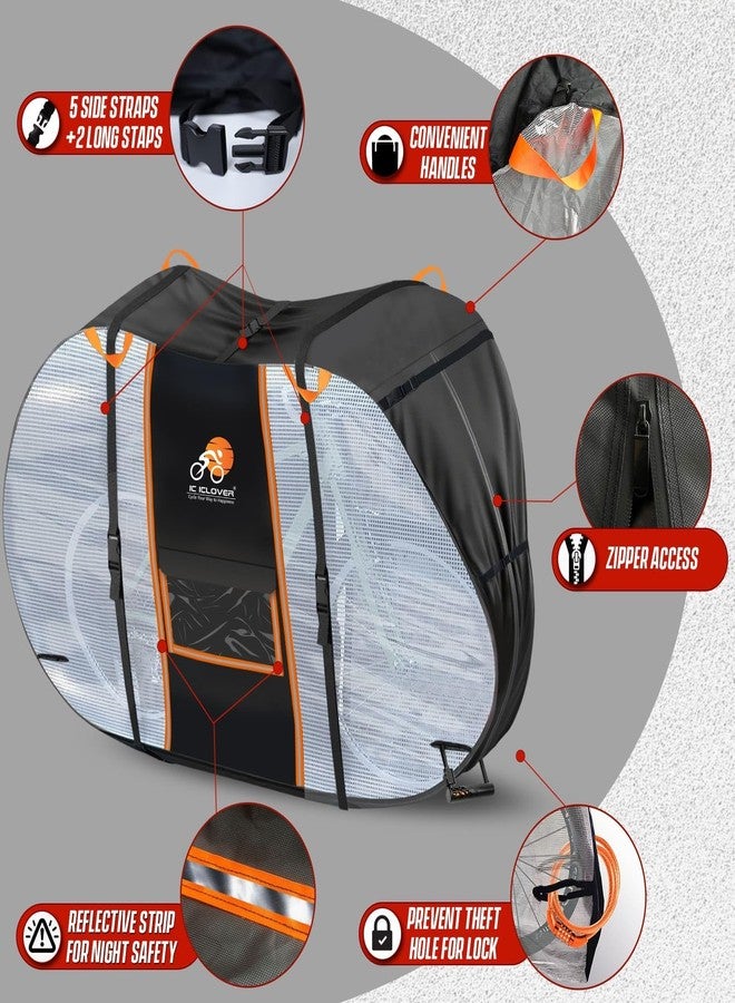 IC ICLOVER Bike Cover for Transport on Rack, Bicycle Covers for 2 Bikes on Rear Bike Rack with Safety Visible Tail Lights Window, 600D Waterproof Outdoor Storage Bike Cover on Hitch Travel for RV SUV - Image 4