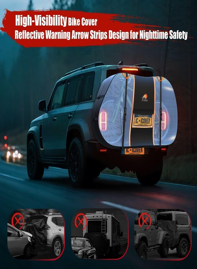 IC ICLOVER Bike Cover for Transport on Rack, Bicycle Covers for 2 Bikes on Rear Bike Rack with Safety Visible Tail Lights Window, 600D Waterproof Outdoor Storage Bike Cover on Hitch Travel for RV SUV - Image 5