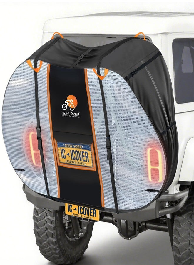 IC ICLOVER Bike Cover for Transport on Rack, Bicycle Covers for 2 Bikes on Rear Bike Rack with Safety Visible Tail Lights Window, 600D Waterproof Outdoor Storage Bike Cover on Hitch Travel for RV SUV - Image 1