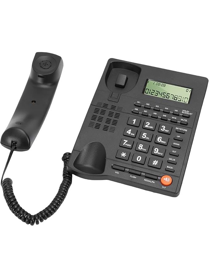 Generic Corded Landline Phone With Large Caller ID For Home And Hotel Use No Power Needed Black - Image 1