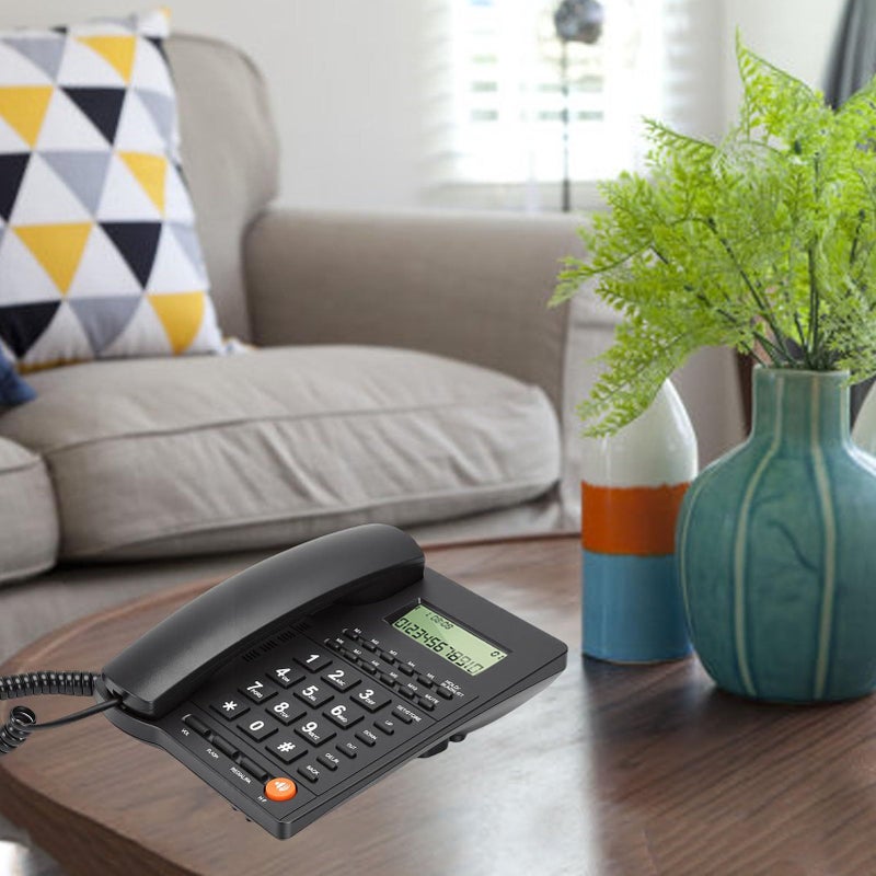 Generic Corded Landline Phone With Large Caller ID For Home And Hotel Use No Power Needed Black - Image 5