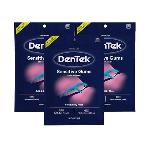 DenTek Comfort Clean Sensitive Gums Floss Picks, Soft & Silky Ribbon, 150 Count, 3 Pack - Image 1