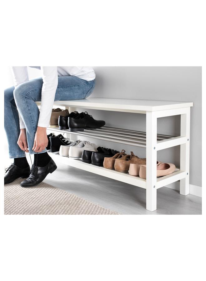 زبون مقعد مع تخزين للأحذية، أبيض، 108x34x50 سم - Image 2