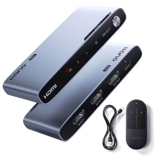 llano HDMI 2.1 Switch 2 in 1 Out, 8K@60Hz with Remote, 4K@120Hz/240Hz, VRR, HDR10+, Dolby Atmos, CEC, 48Gbps,HDMI Switcher for PS5, Xbox, Switch, Roku, Fire Stick, Apple TV, Aluminum Alloy Case - Image 1