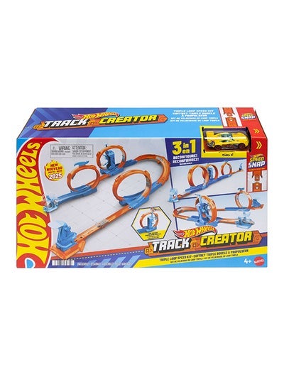 Hot Wheels Car Track Set, Triple Loop Pack & 1:64 Scale Vehicle, Track-Building Components With 3 Loops, Speed Snap Tracks & Adapters – Vehicle Playset Toy for Kids Ages 3+ - Image 2