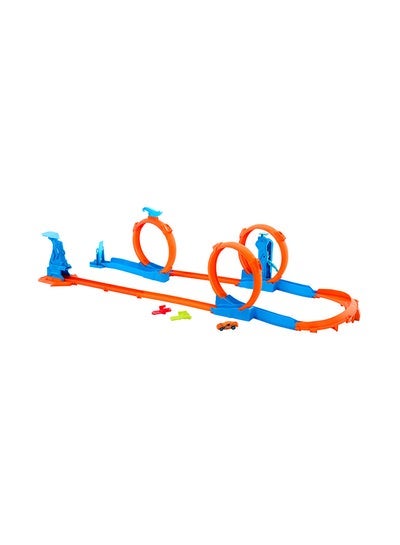 Hot Wheels Car Track Set, Triple Loop Pack & 1:64 Scale Vehicle, Track-Building Components With 3 Loops, Speed Snap Tracks & Adapters – Vehicle Playset Toy for Kids Ages 3+ - Image 1