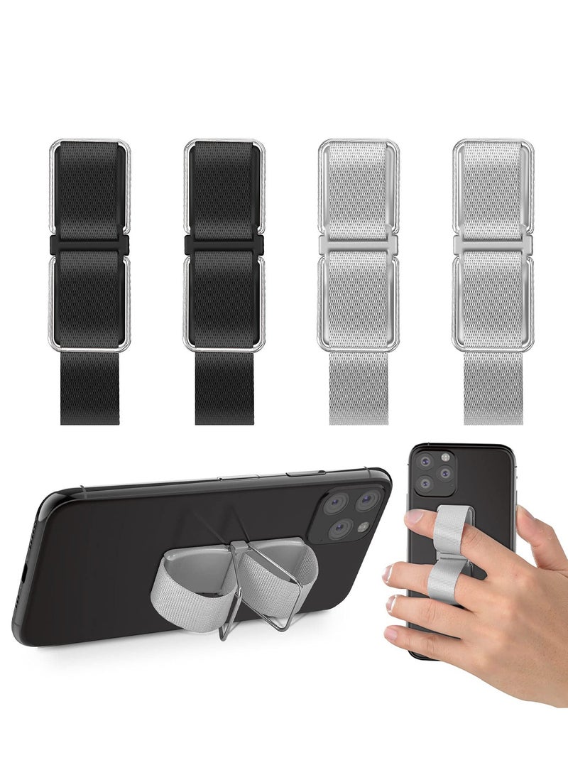 SOLARAE Cell Phone Bracket, Cell Phone Grip with Finger Bracket with Cell Phone Handle Grip Cell Phone Back Bracket for Cell Phones, Tablets, Phone Cases (4 Pieces , Black, Silver) - Image 1