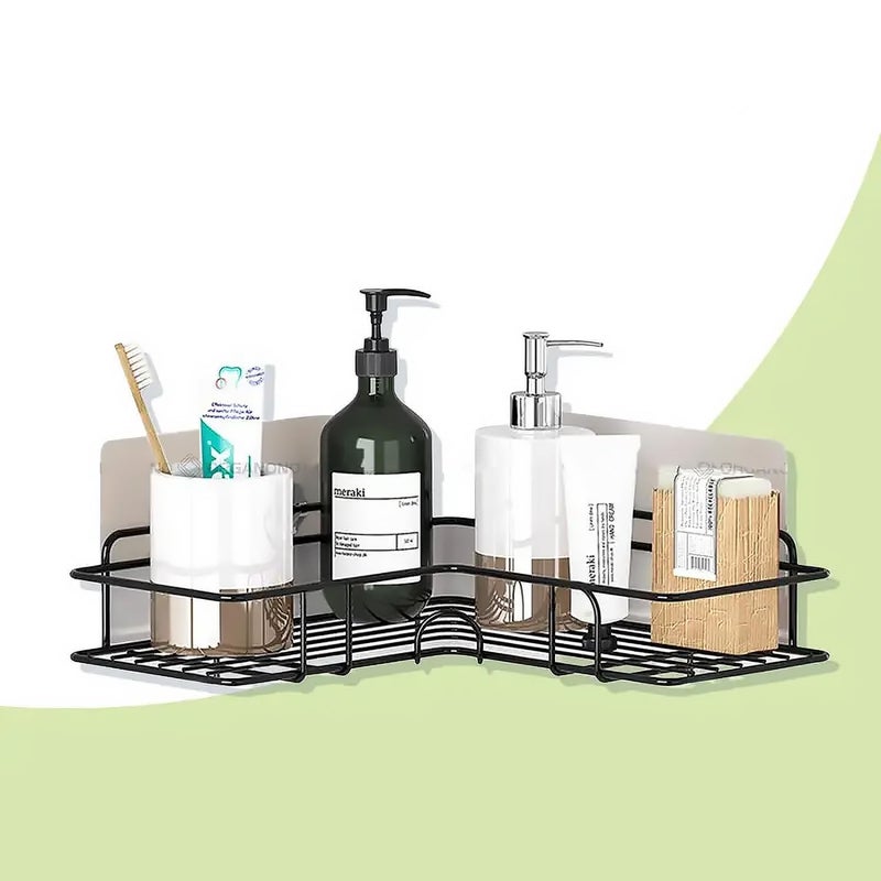 Arena Bathroom Organiser Without Drill Metal Bathroom Organizer for Washroom Storage Organizer Shelf Adhesive Bathroom Shelf & Bathroom Shelves for Home Bathroom Accessories (Black, Pack of 1) - Image 1