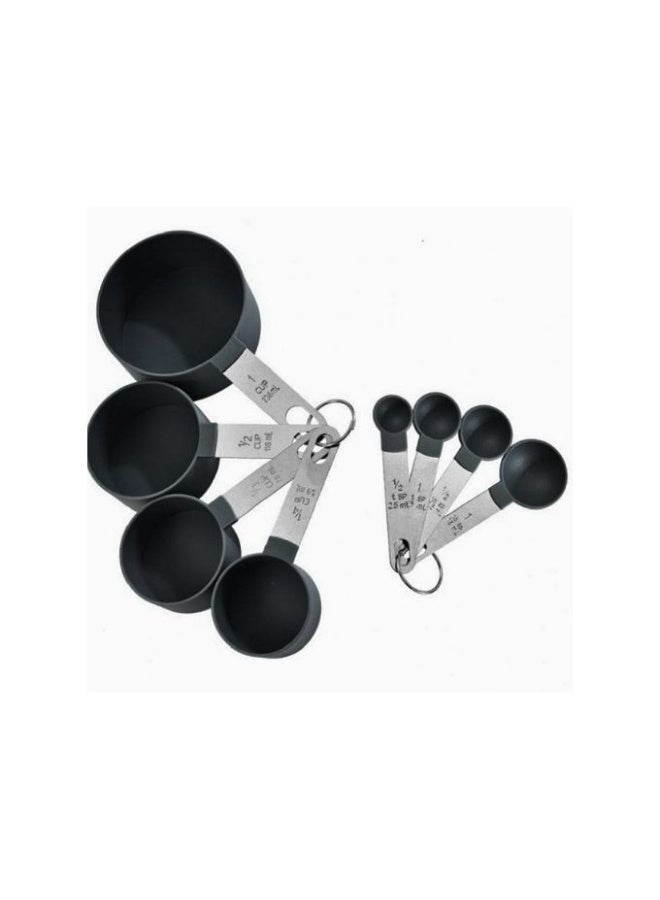 Measuring Cups and Spoons Set of 8, Stainless Steel Handles Stackable Precision Large Spoon for Measuring Dry and Liquid Ingredients, Plastic Head Teaspoon (Black) - Image 1