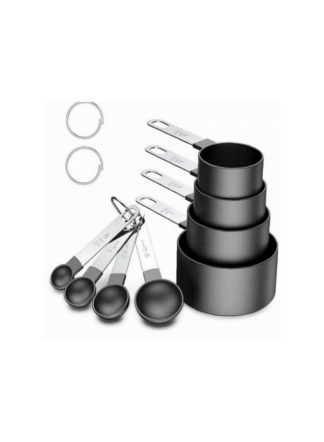 Measuring Cups and Spoons Set of 8, Stainless Steel Handles Stackable Precision Large Spoon for Measuring Dry and Liquid Ingredients, Plastic Head Teaspoon (Black) - Image 2